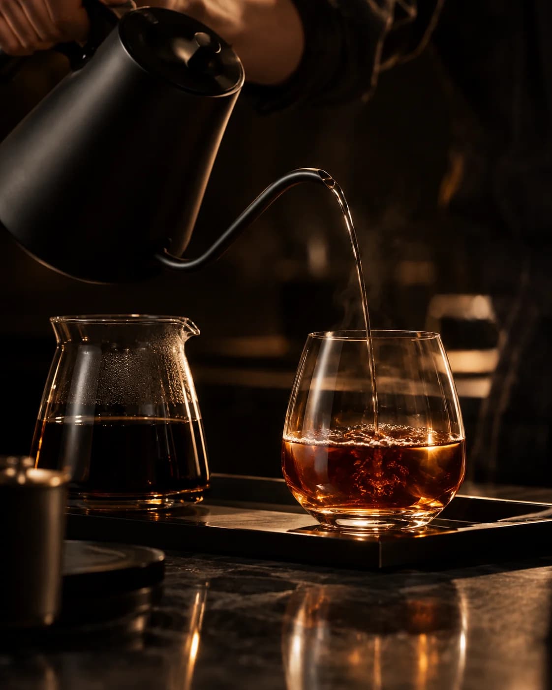 Cinematic Pour-Over Coffee Moment in Crystal